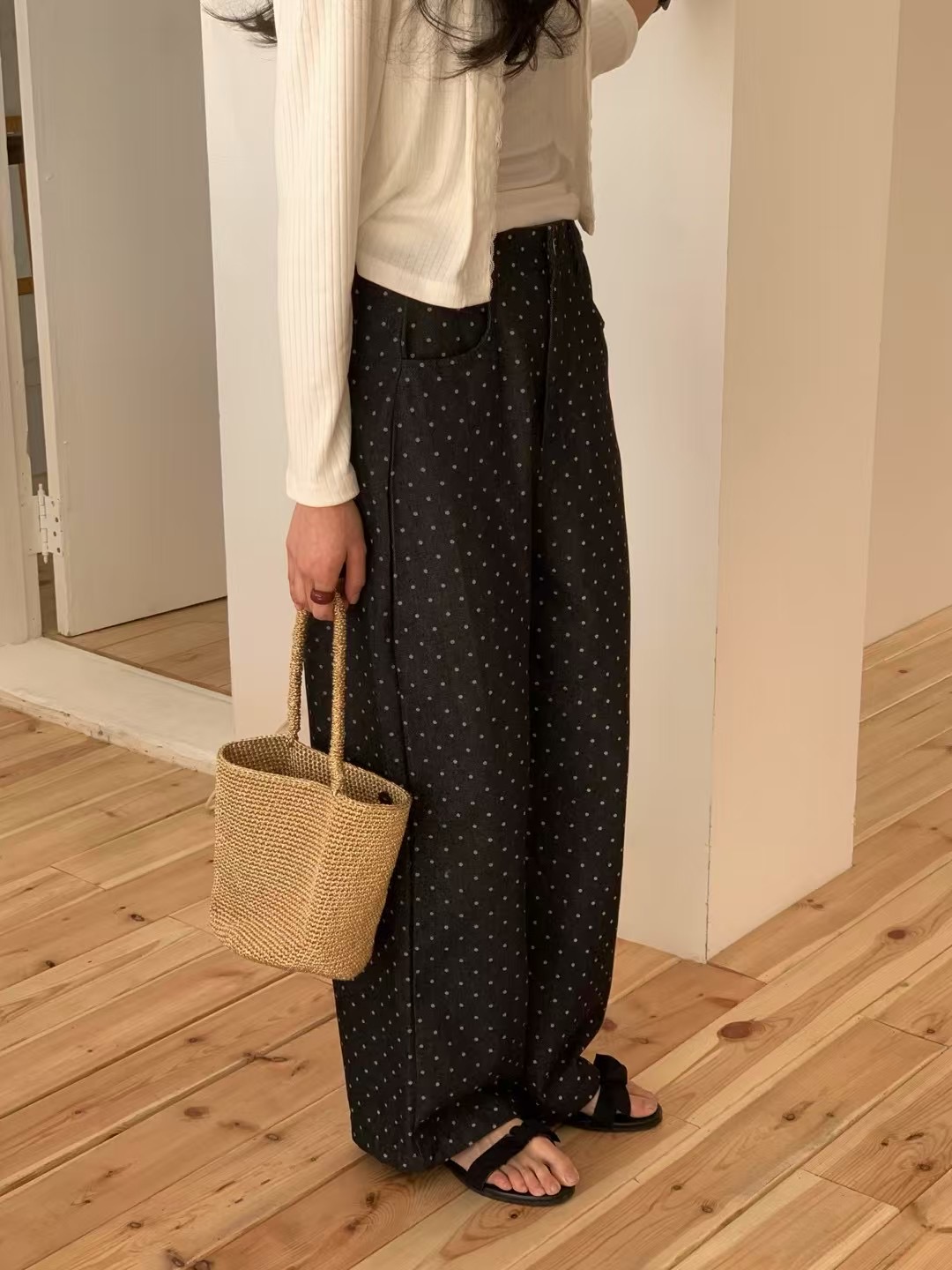 DAOWL韓國直郵㊣女裝新款職業25春夏休閑時尚休閑褲圓點牛仔布NUFF休閑褲