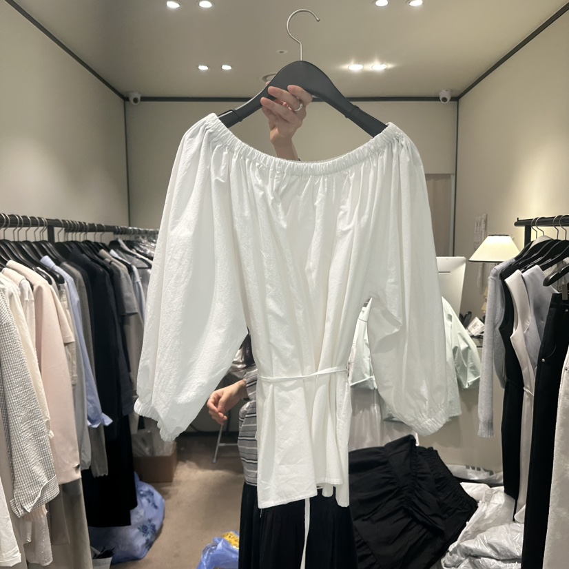 RE STOCK韓國代購女士新款真品職業推薦人氣襯衫蕾絲衫含腰繩RE STOCK襯衫/蕾絲衫