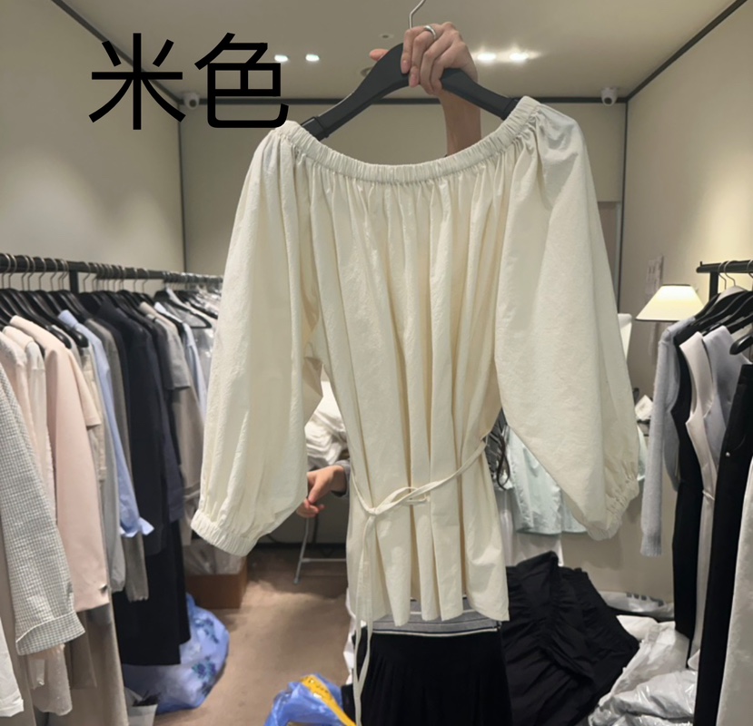 RE STOCK韓國代購女士新款真品職業推薦人氣襯衫蕾絲衫含腰繩RE STOCK襯衫/蕾絲衫圖色2