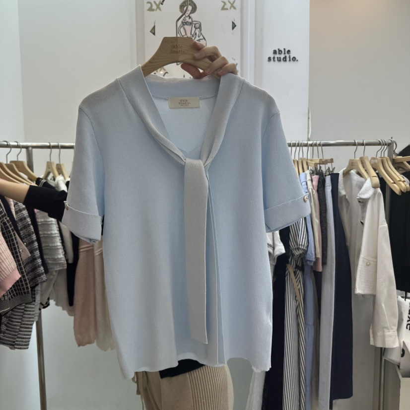 ABLESTUDIO東大門直郵女士新品休閑人氣25春夏熱賣針織衫披肩LIMED SPRUCE針織衫圖色1