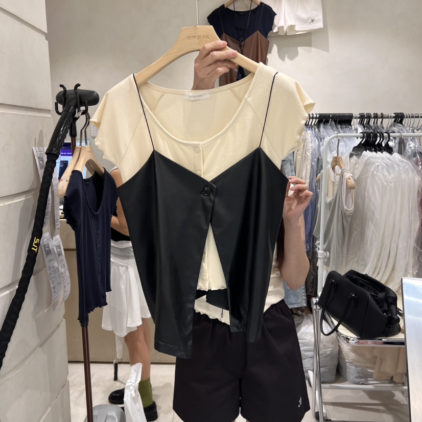 SALONDEMAG韓國直郵女裝新品25春夏職業吊帶背心不含內搭皮革SALONDEMAG吊帶/背心圖色2