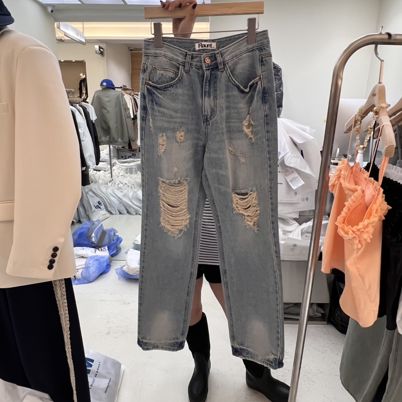 FLAUNT韓國代購女士新品人氣熱賣25春夏推薦真品牛仔褲修身FLAUNT牛仔褲
