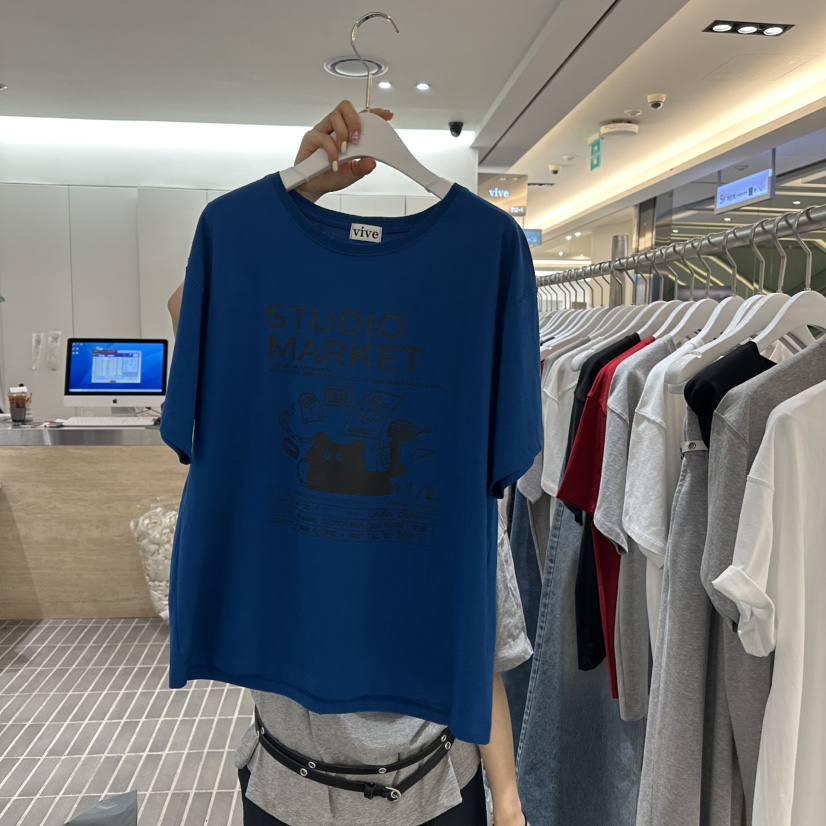 VIVE韓國直郵㊣東大門實拍女裝新品熱賣休閑人氣時尚推薦T恤VIVET恤圖色3