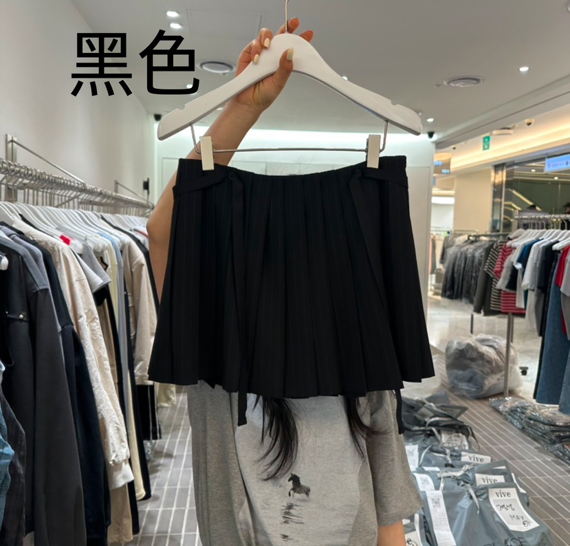 VIVE韓國直郵㊣東大門實拍女裝新品熱賣休閑裙褲含腰繩百褶VIVE裙褲圖色1