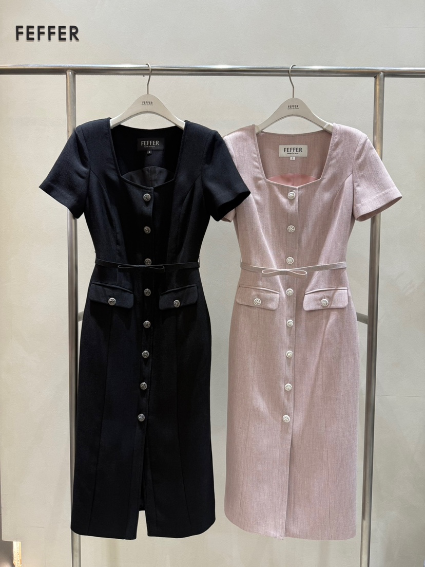 FEFFER韓國直郵㊣東大門實拍女裝新品熱賣推薦連衣裙含腰帶FEFFER連衣裙
