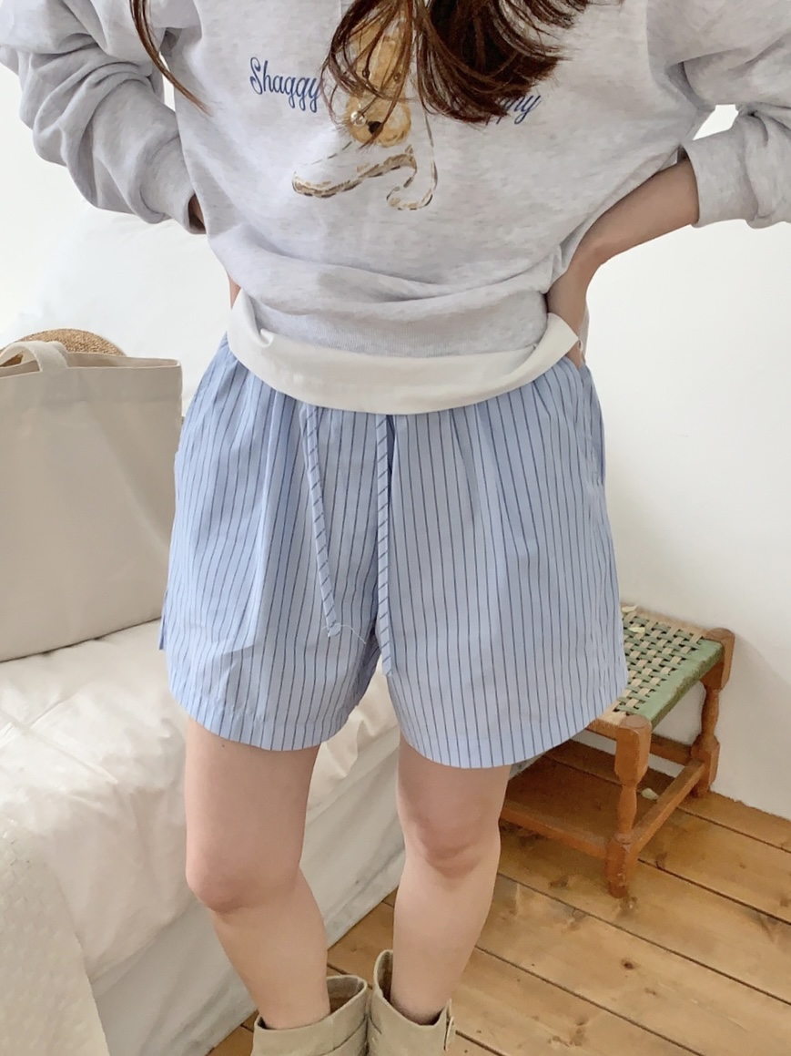 WOOD東大門代購女裝新款25春夏時尚人氣真品熱賣休閑短褲條紋WOOD短褲