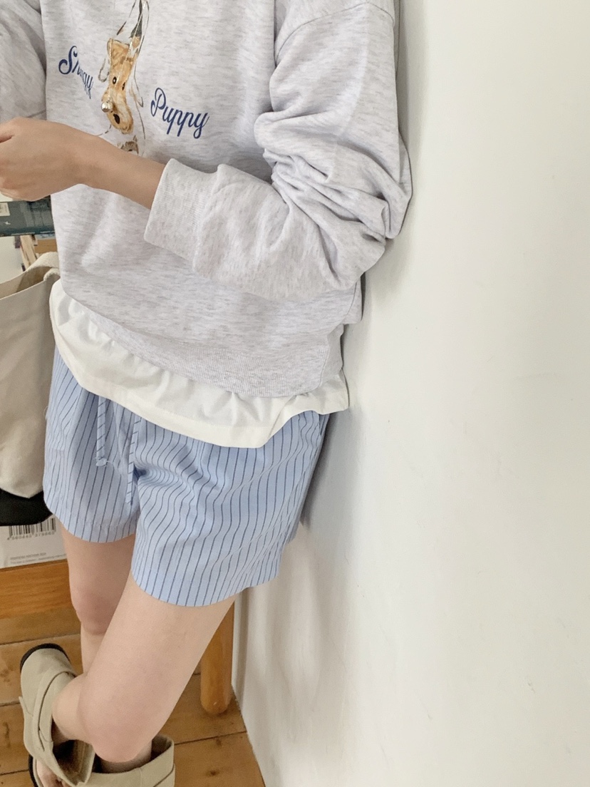 WOOD東大門代購女裝新款25春夏時尚人氣真品熱賣休閑短褲條紋WOOD短褲