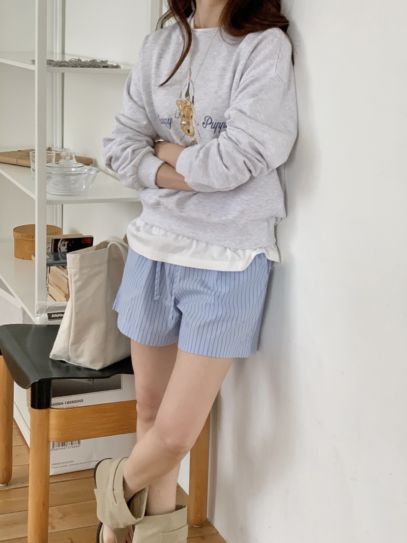 WOOD東大門代購女裝新款25春夏時尚人氣真品熱賣休閑短褲條紋WOOD短褲