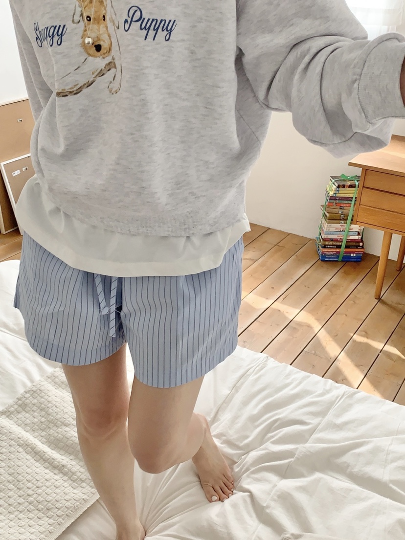WOOD東大門代購女裝新款25春夏時尚人氣真品熱賣休閑短褲條紋WOOD短褲