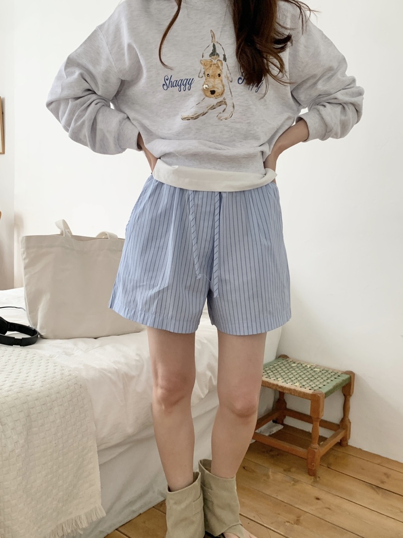 WOOD東大門代購女裝新款25春夏時尚人氣真品熱賣休閑短褲條紋WOOD短褲