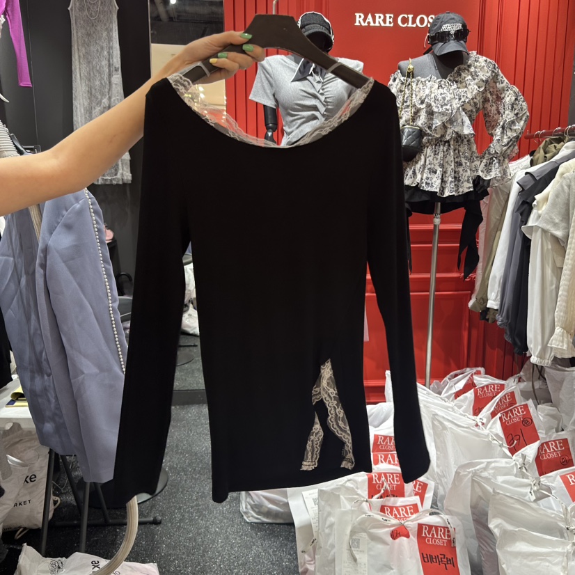 RARE CLOSET東大門代購女裝新款熱賣真品人氣長袖T恤兜帽蕾絲RARE CLOSET長袖T恤圖色3