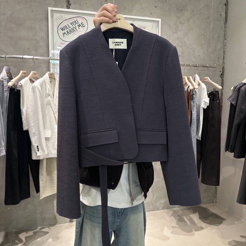 LAMAGIEPIE東大門實拍女裝新品推薦休閑熱賣人氣夾克含腰帶LAMAGIE GREY夾克