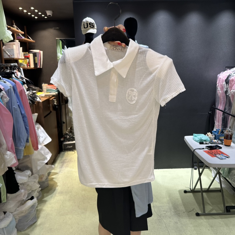 CHAVI韓國代購女裝新款職業休閑熱賣人氣推薦真品T恤蝴蝶結CHAVIT恤圖色2