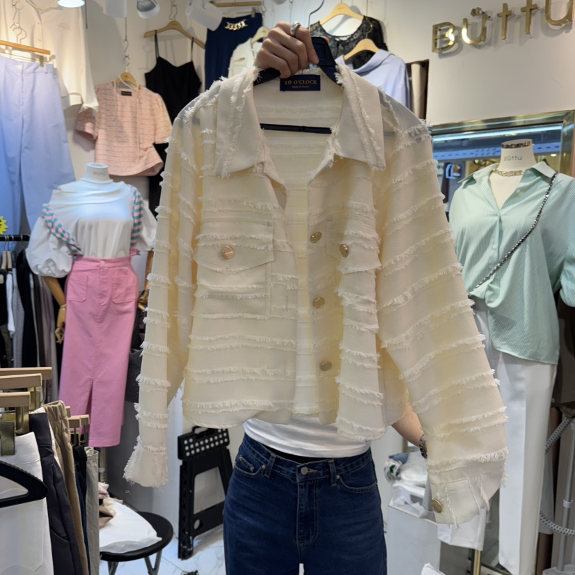BUTTU韓國代購女士新款時尚推薦真品25春夏熱賣職業襯衫蕾絲衫10 O CLOCK/Buttu襯衫/蕾絲衫圖色1