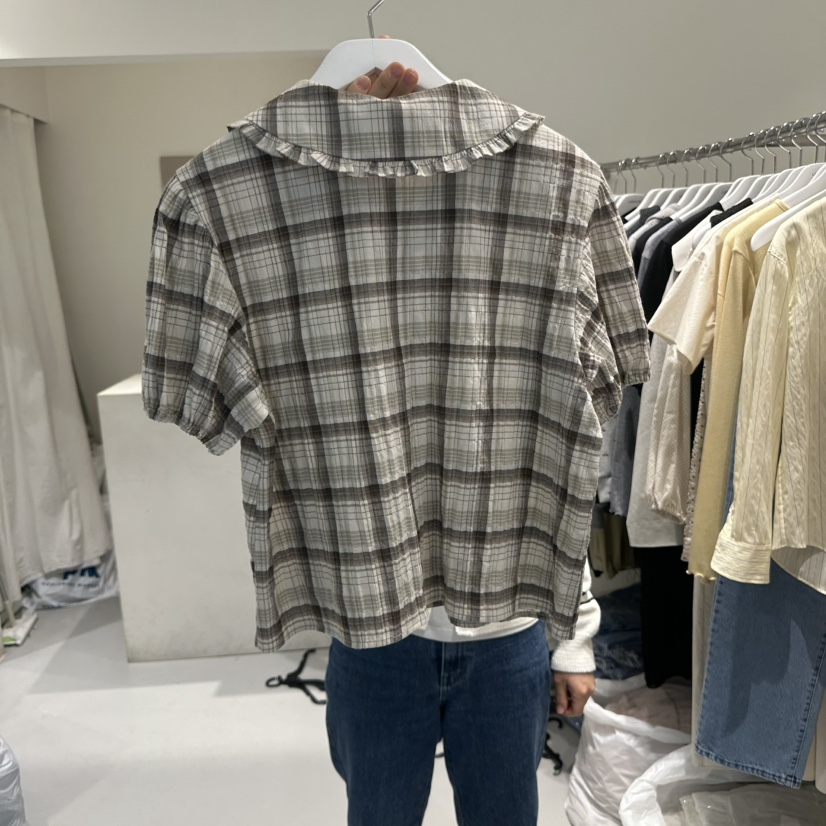 LORING RE I東大門代購女裝新款25春夏真品襯衫蕾絲衫格紋LORING RE-I/BARE襯衫/蕾絲衫