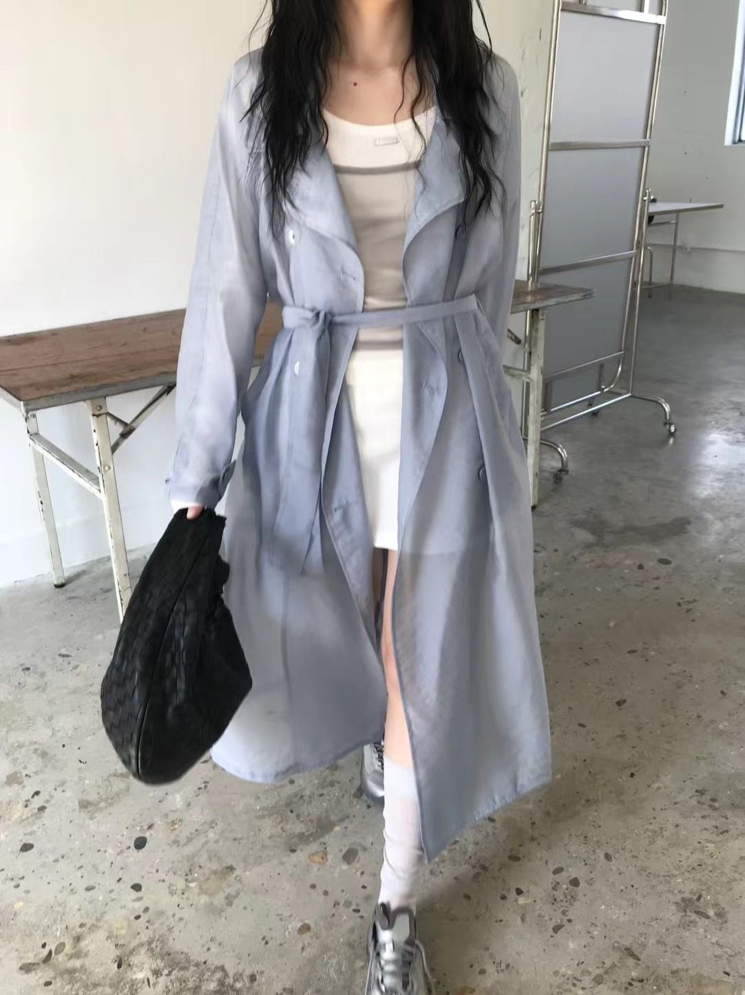 AVANDACE韓國直郵㊣東大門實拍女裝新款熱賣長款風衣含腰帶AVANDACE長款風衣