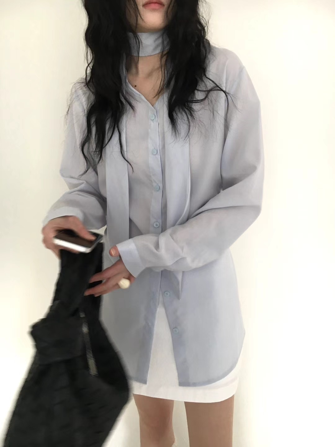 AVANDACE韓國直郵㊣東大門實拍女裝新款時尚襯衫蕾絲衫含脖帶AVANDACE襯衫/蕾絲衫圖色2