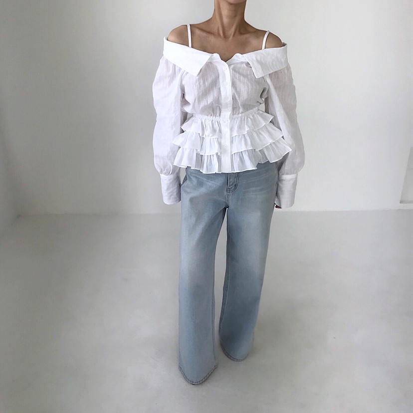 2TWO MOON韓國直郵女裝新款真品熱賣25春夏襯衫蕾絲衫荷葉邊2TWO MOON襯衫/蕾絲衫