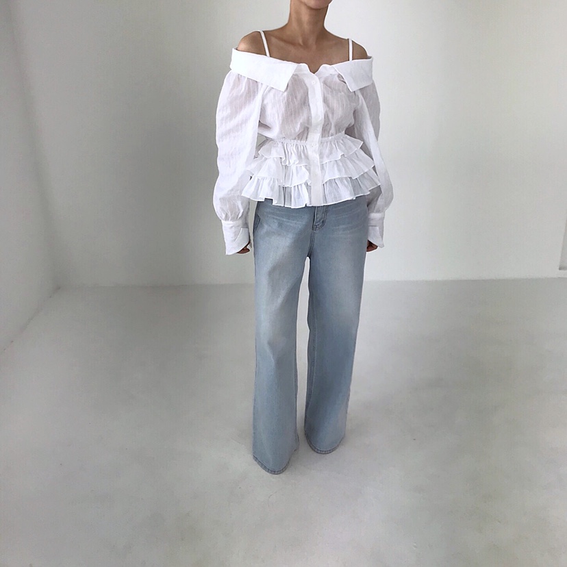 2TWO MOON韓國直郵女裝新款真品熱賣25春夏襯衫蕾絲衫荷葉邊2TWO MOON襯衫/蕾絲衫