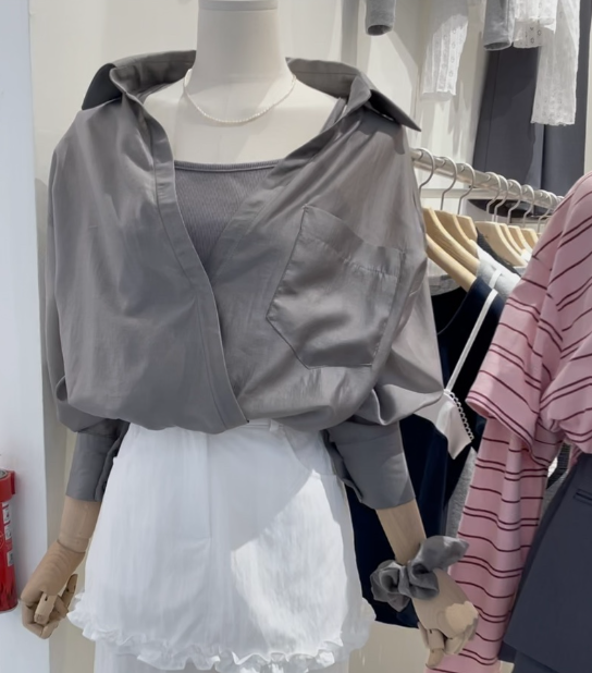 MUSK韓國直郵㊣東大門實拍女裝新品時尚襯衫蕾絲衫套裝透明MUSK襯衫/蕾絲衫圖色3
