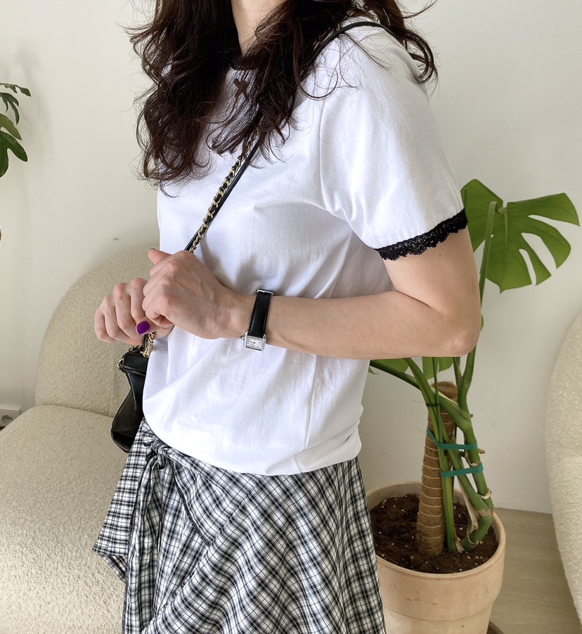 HANNA-A韓國直郵㊣女裝新品熱賣人氣職業推薦時尚25春夏T恤蕾絲HANNAT恤