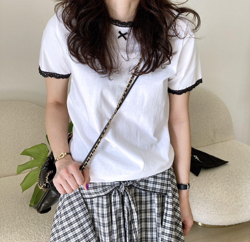 HANNA-A韓國直郵㊣女裝新品熱賣人氣職業推薦時尚25春夏T恤蕾絲HANNAT恤