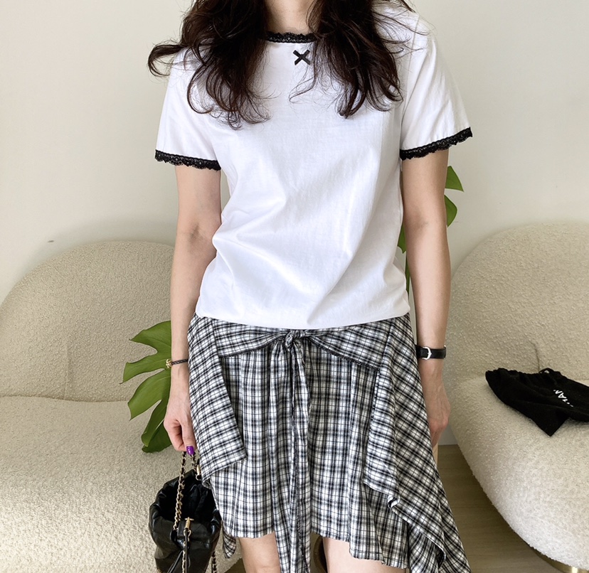 HANNA-A韓國直郵㊣女裝新品熱賣人氣職業推薦時尚25春夏T恤蕾絲HANNAT恤