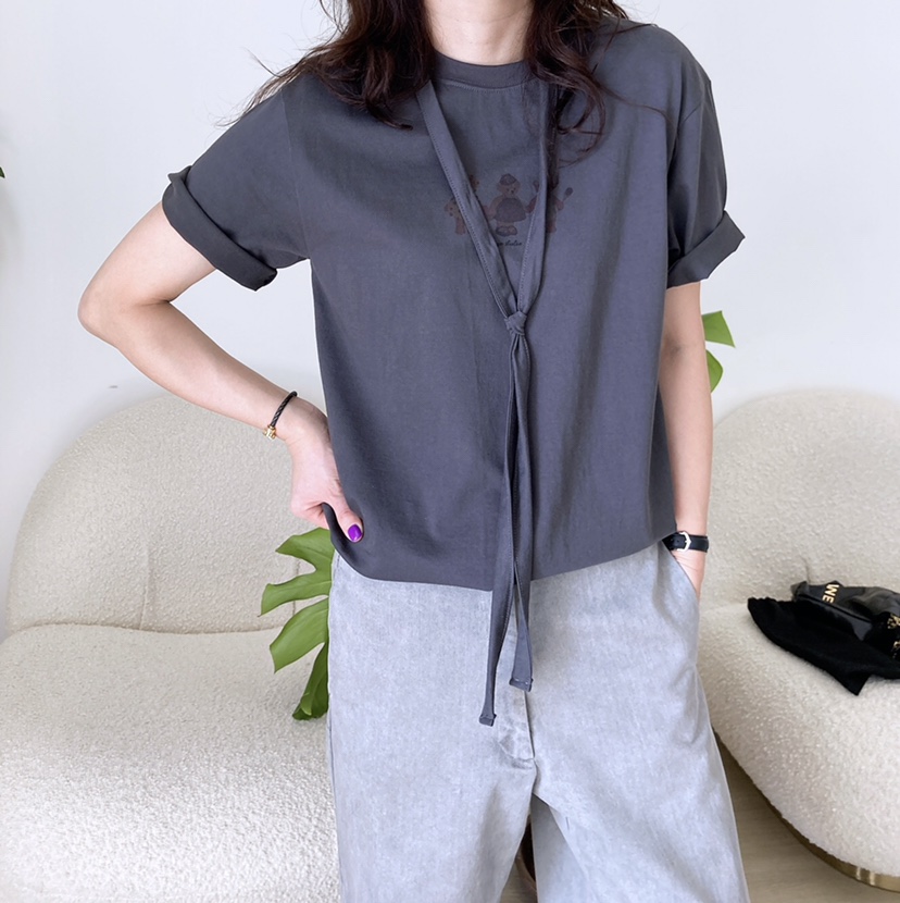 HANNA-A韓國直郵㊣女裝新品推薦職業休閑25春夏人氣時尚T恤HANNAT恤圖色3