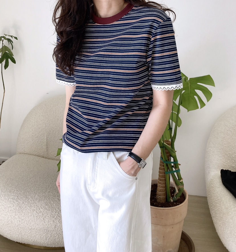 HANNA-A直郵韓國代購㊣女裝新款時尚休閑職業25春夏T恤蕾絲HANNAT恤
