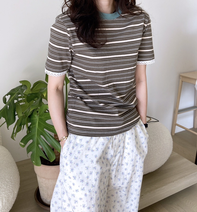 HANNA-A直郵韓國代購㊣女裝新款時尚休閑職業25春夏T恤蕾絲HANNAT恤