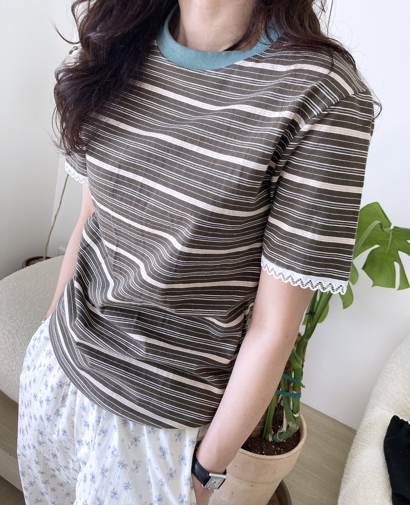 HANNA-A直郵韓國代購㊣女裝新款時尚休閑職業25春夏T恤蕾絲HANNAT恤