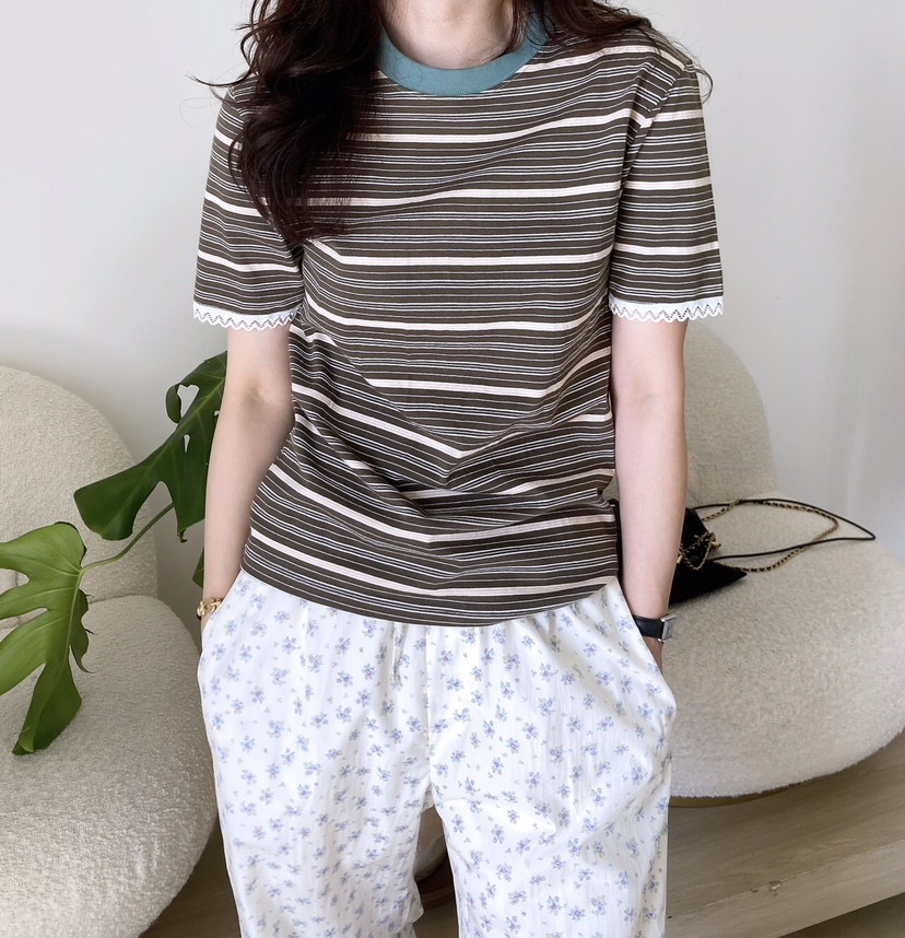 HANNA-A直郵韓國代購㊣女裝新款時尚休閑職業25春夏T恤蕾絲HANNAT恤