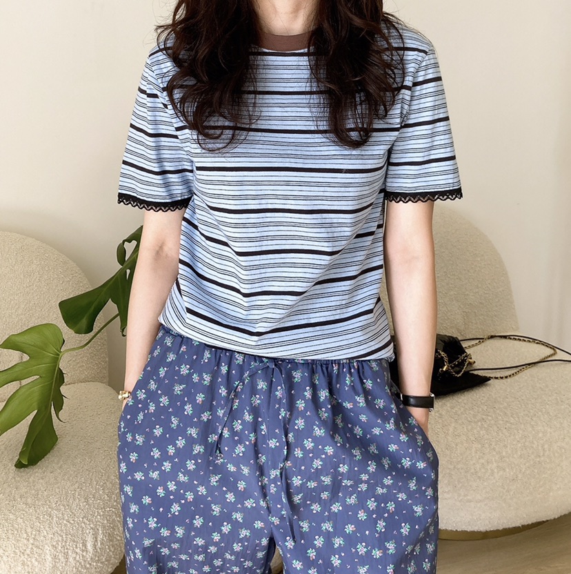 HANNA-A直郵韓國代購㊣女裝新款時尚休閑職業25春夏T恤蕾絲HANNAT恤