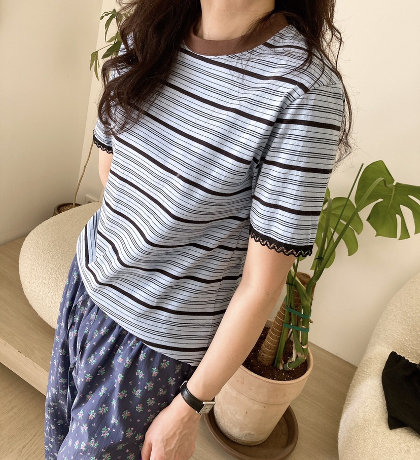 HANNA-A直郵韓國代購㊣女裝新款時尚休閑職業25春夏T恤蕾絲HANNAT恤