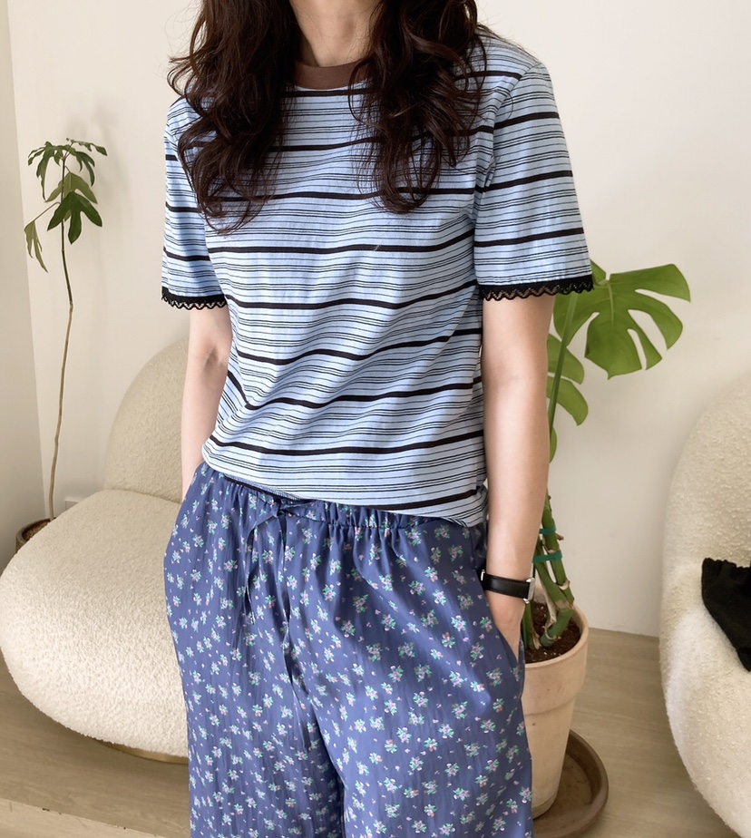 HANNA-A直郵韓國代購㊣女裝新款時尚休閑職業25春夏T恤蕾絲HANNAT恤圖色3