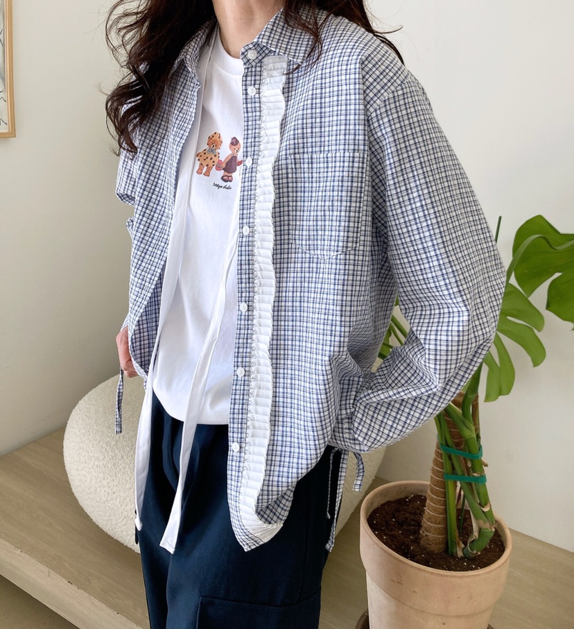 HANNA-A韓國㊣直郵東大門代購女裝新款時尚推薦襯衫蕾絲衫HANNA襯衫/蕾絲衫