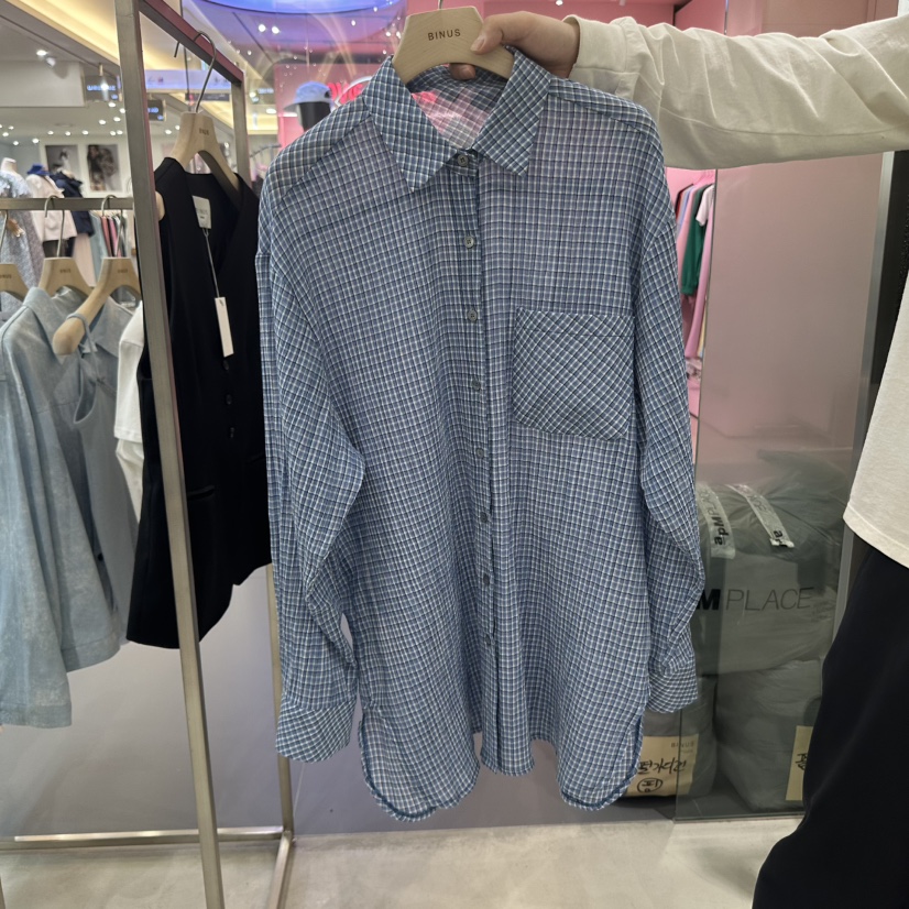 BINUS韓國㊣直郵東大門代購女裝新品推薦25春夏襯衫蕾絲衫格紋BINUS襯衫/蕾絲衫