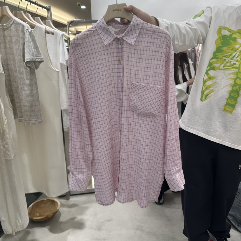 BINUS韓國㊣直郵東大門代購女裝新品推薦25春夏襯衫蕾絲衫格紋BINUS襯衫/蕾絲衫圖色2