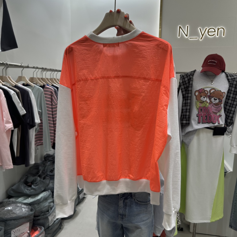 N YEN直郵韓國代購㊣女裝新品25春夏時尚長袖T恤連帽衫透明N YEN長袖T恤