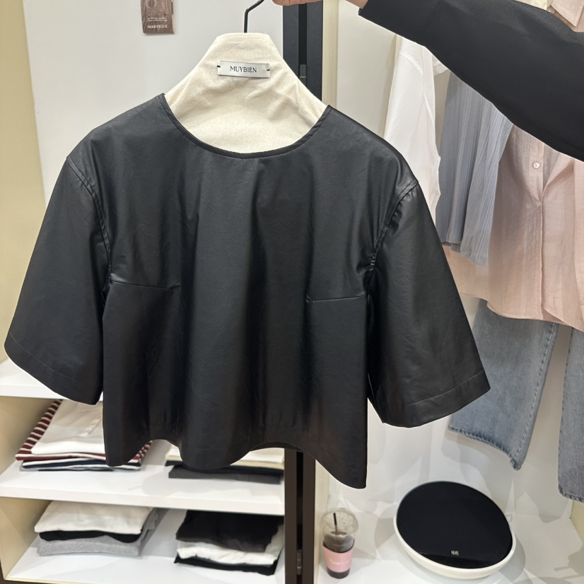 MUYBIEN韓國直郵㊣女裝新品25春夏推薦休閑人氣熱賣T恤皮革MUYBIENT恤圖色2