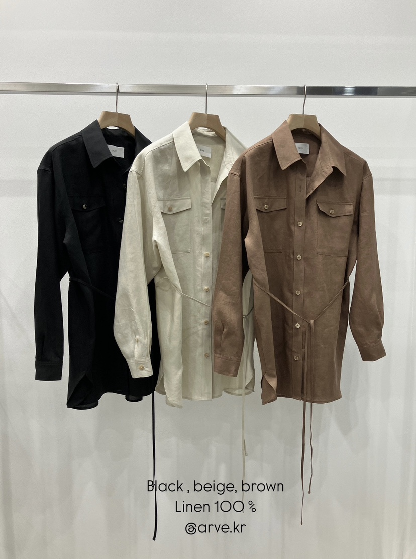 ARVE韓國㊣直郵東大門代購女裝新品職業襯衫蕾絲衫兩個口袋含腰繩ARVE襯衫/蕾絲衫