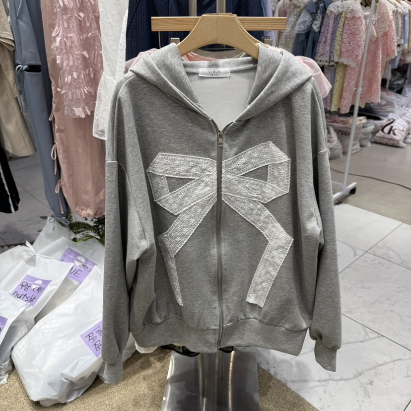 VIRUS韓國直郵㊣東大門實拍女裝新款時尚熱賣25春夏衛衣兜帽VIRUS衛衣圖色2