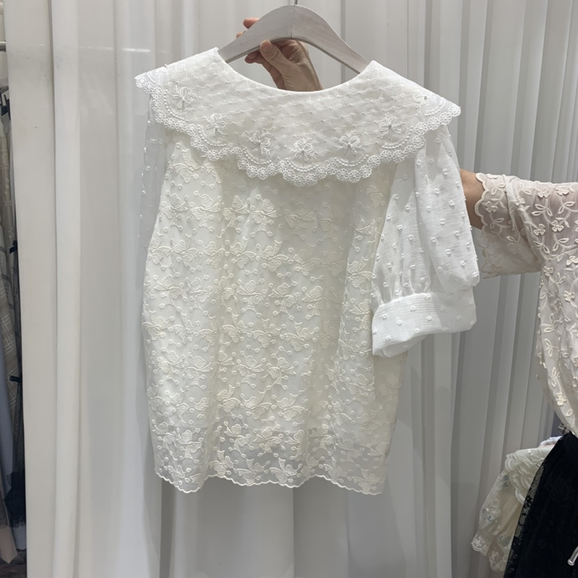 YARD直郵韓國代購㊣女裝新品25春夏時尚襯衫蕾絲衫刺繡開衫YARD襯衫/蕾絲衫