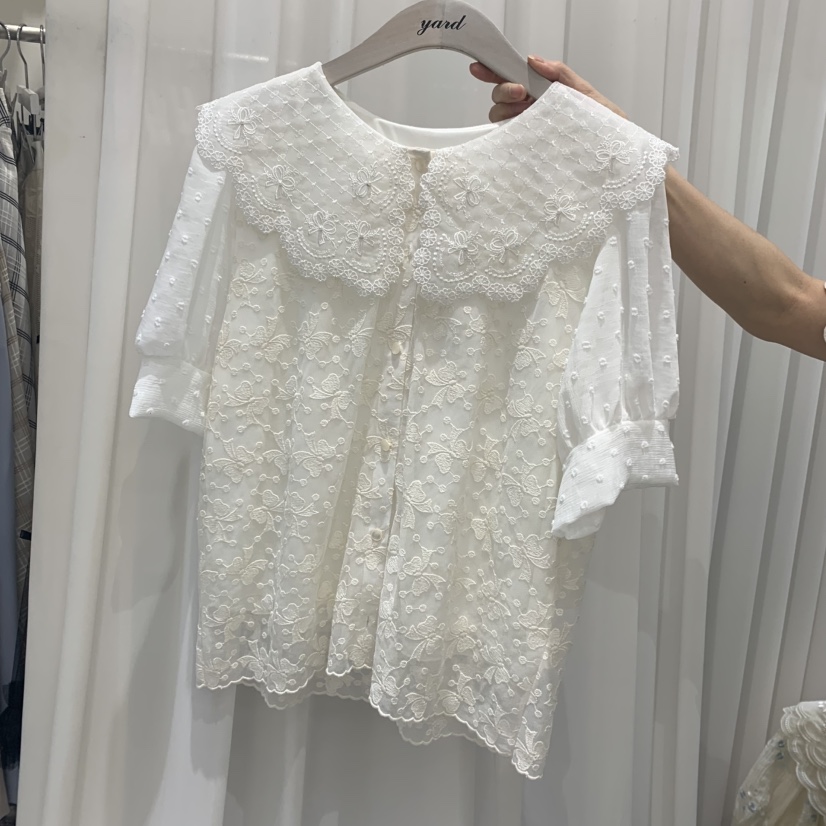 YARD直郵韓國代購㊣女裝新品25春夏時尚襯衫蕾絲衫刺繡開衫YARD襯衫/蕾絲衫圖色2