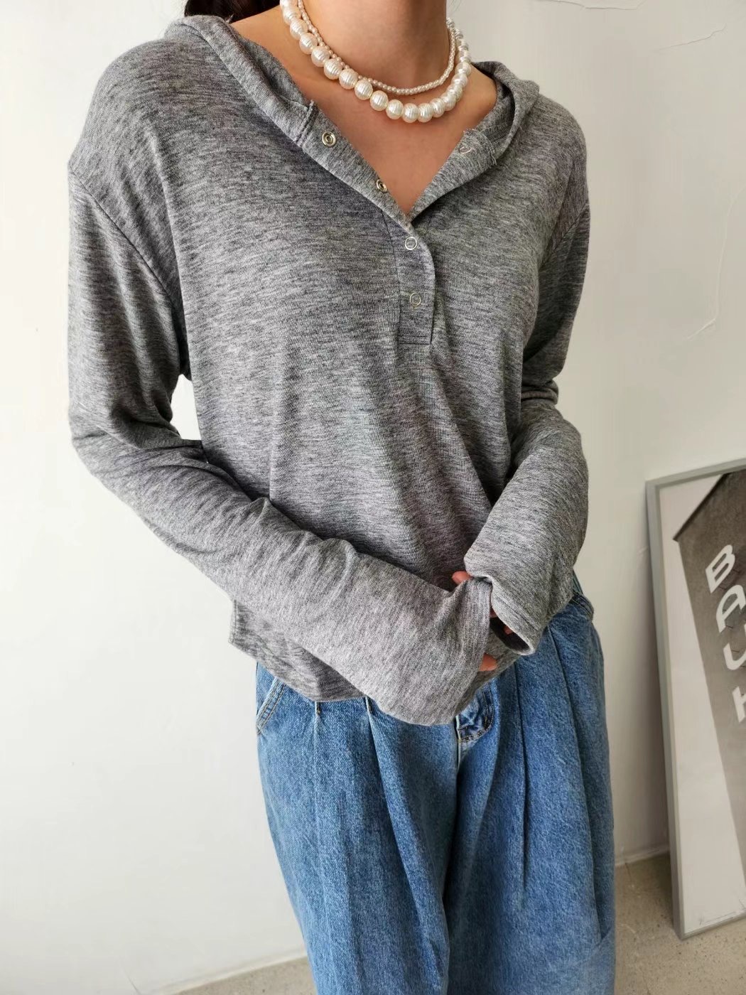 LAYERING韓國直郵㊣東大門實拍女裝新品時尚25春夏職業長袖T恤LAYERING長袖T恤圖色2