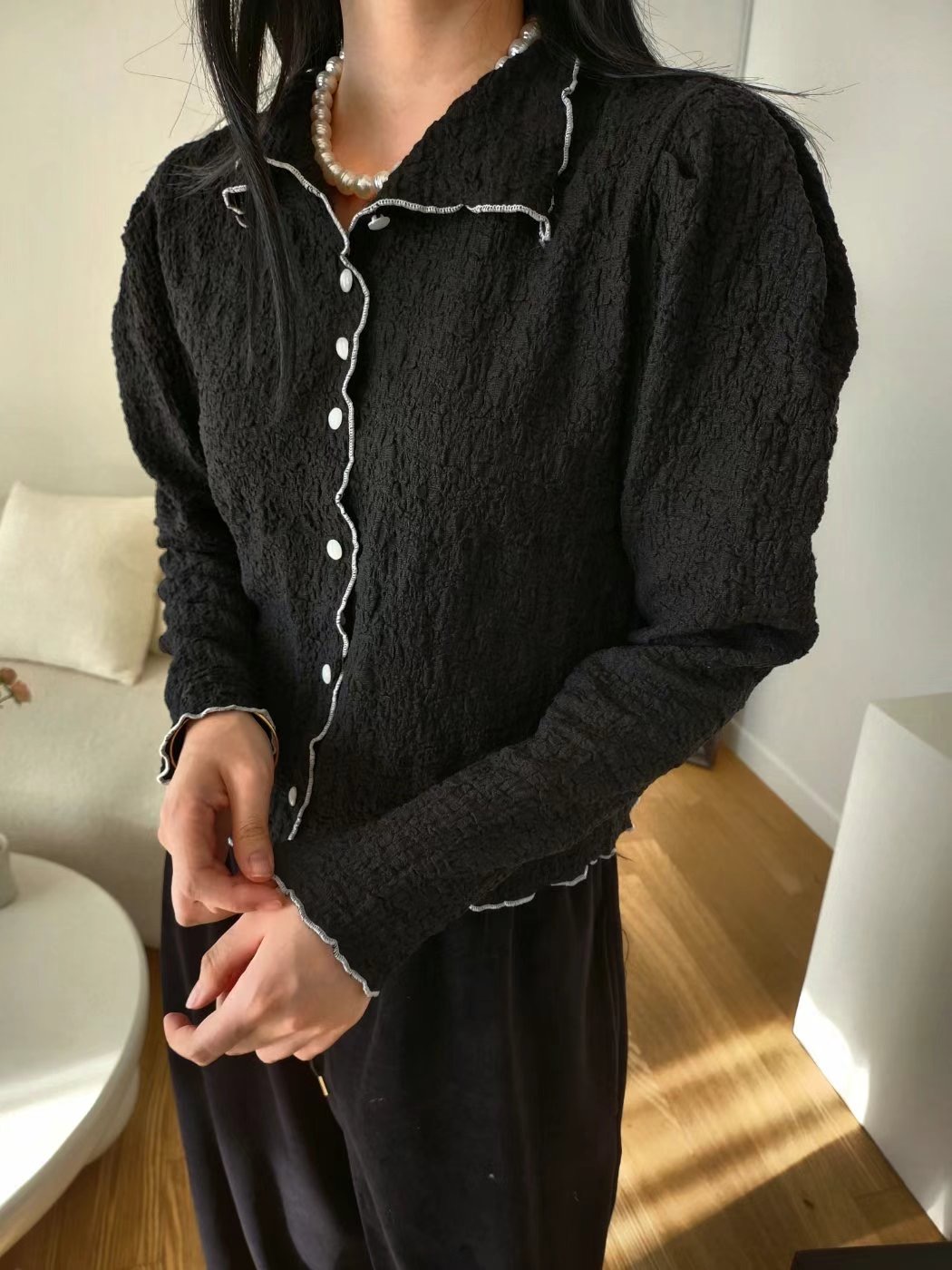 LAYERING韓國㊣直郵東大門代購女裝新款休閑人氣襯衫蕾絲衫LAYERING襯衫/蕾絲衫圖色1