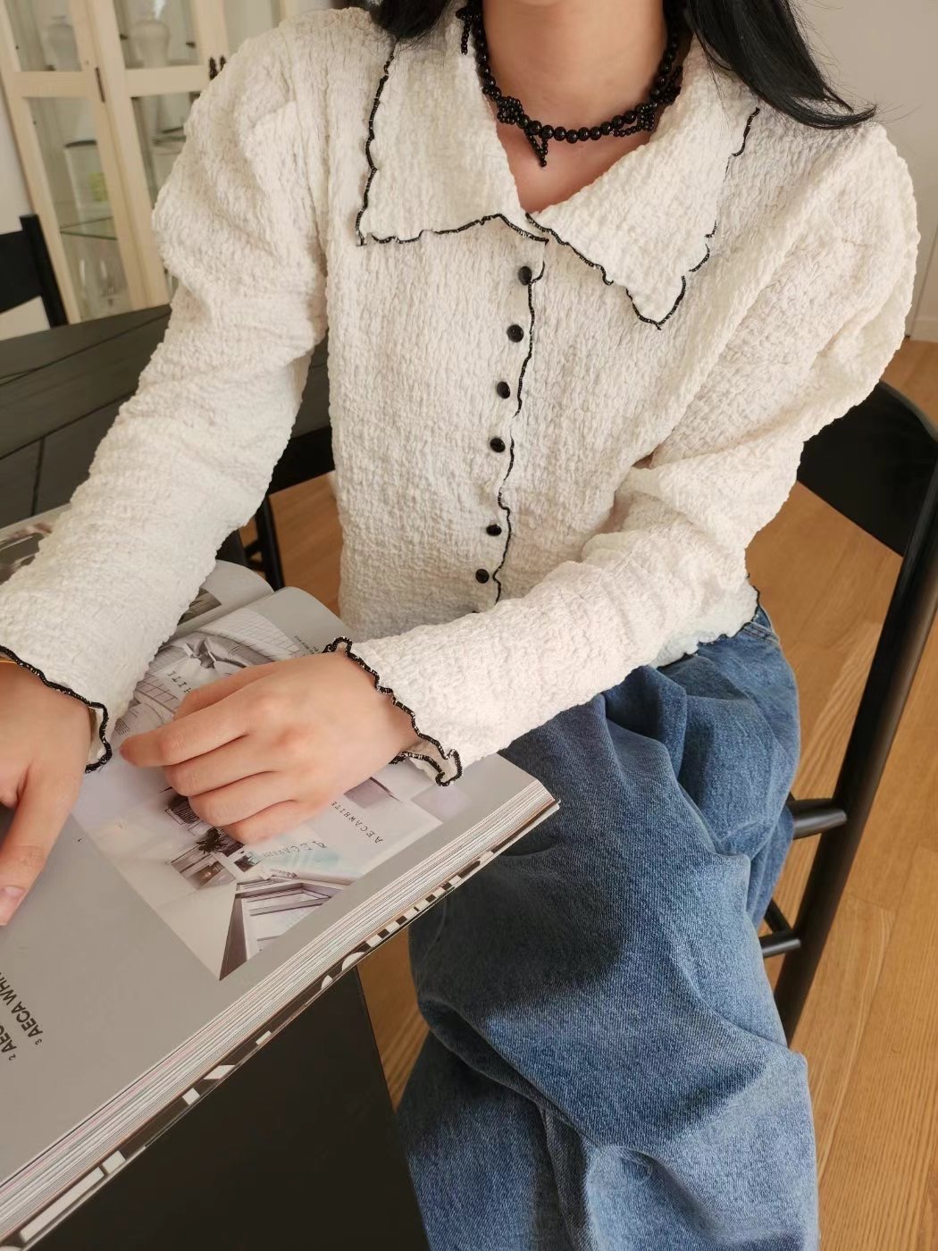LAYERING韓國㊣直郵東大門代購女裝新款休閑人氣襯衫蕾絲衫LAYERING襯衫/蕾絲衫圖色2