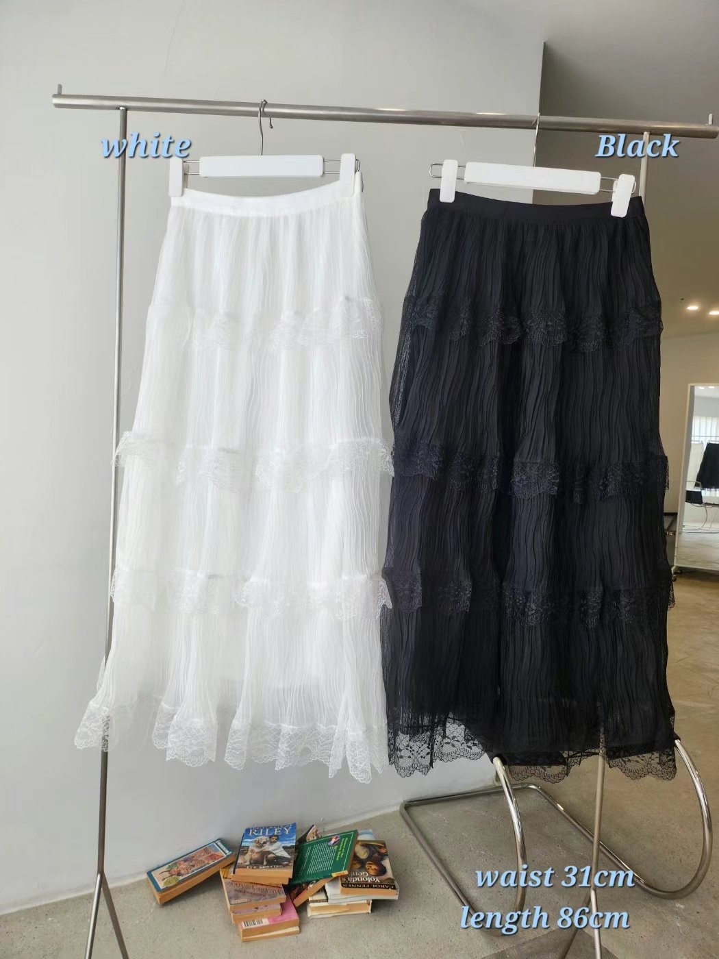 LAYERING韓國㊣直郵東大門代購女裝新品時尚25春夏長裙蕾絲褶皺LAYERING長裙