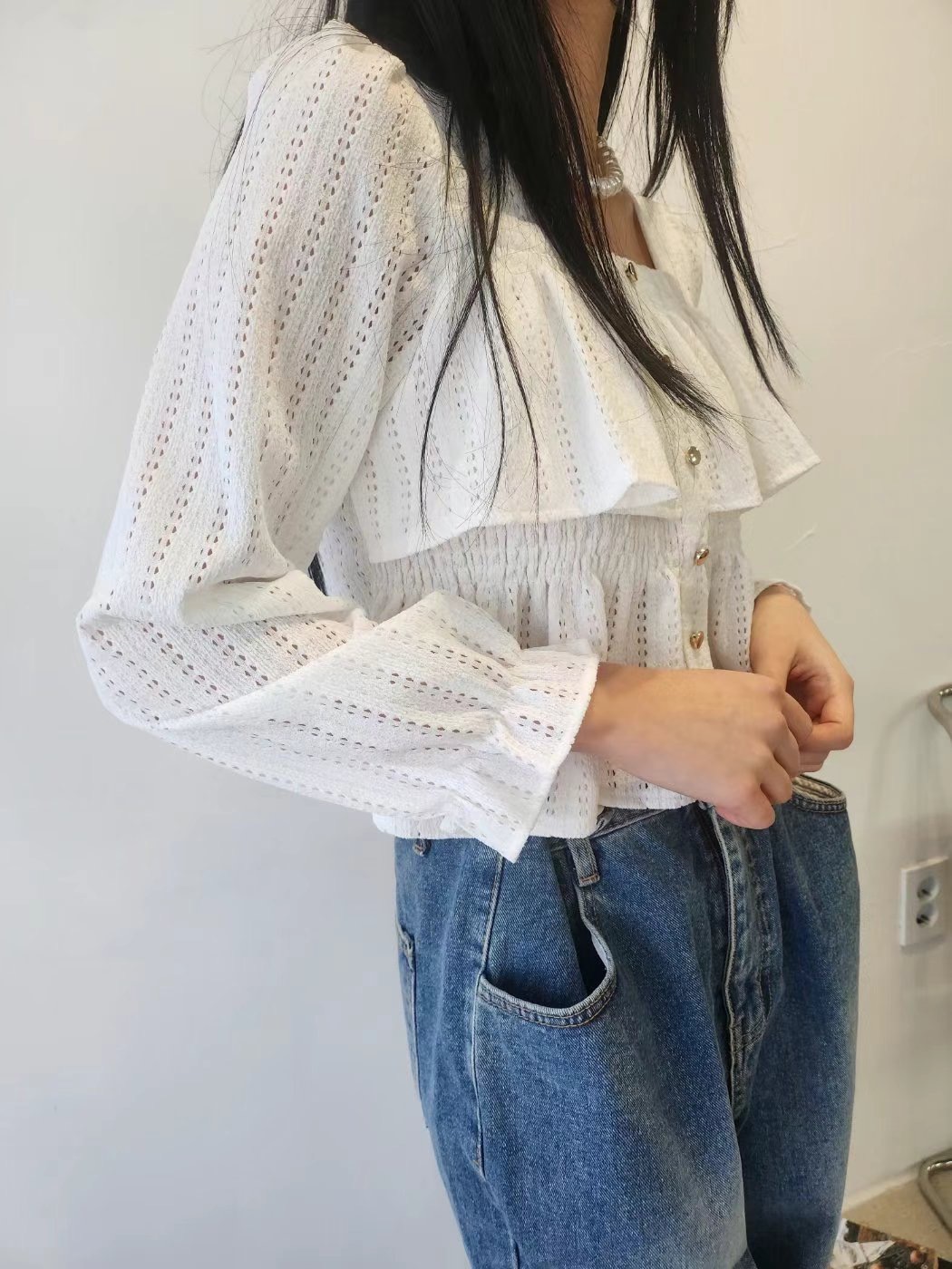 LAYERING韓國直郵㊣女裝新款25春夏熱賣人氣休閑襯衫蕾絲衫LAYERING襯衫/蕾絲衫