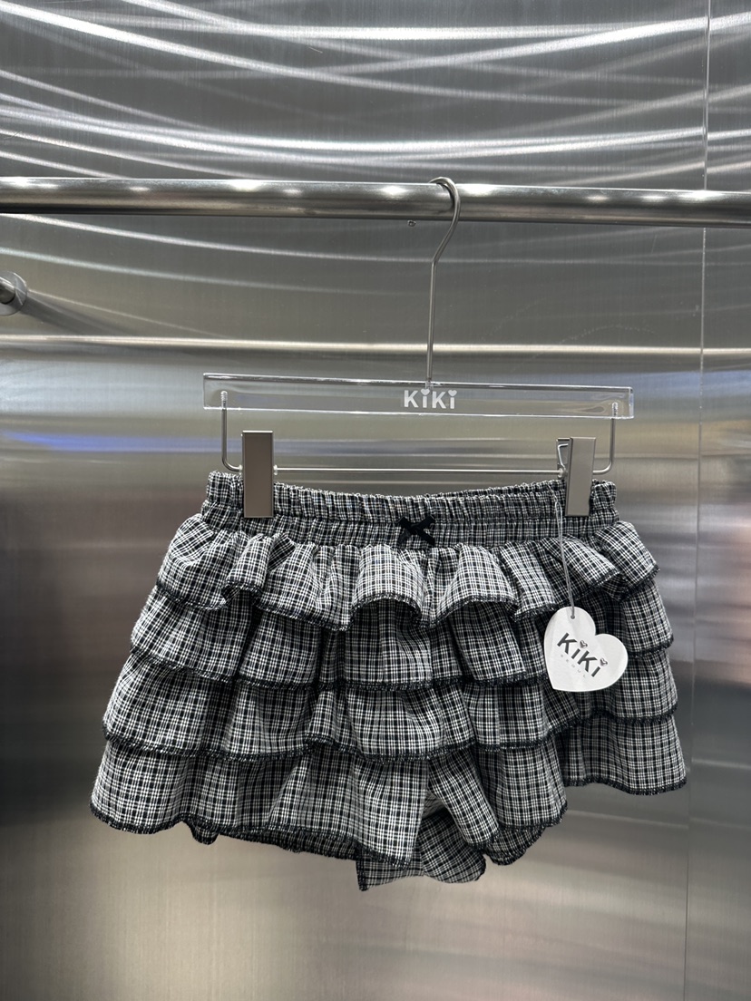 KIKI韓國直郵㊣東大門實拍女裝新品時尚熱賣25春夏短褲格紋KIKI短褲圖色2